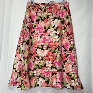 Choices Petite Pink Floral Drawstring Waist Linen Maxi Skirt Women's
